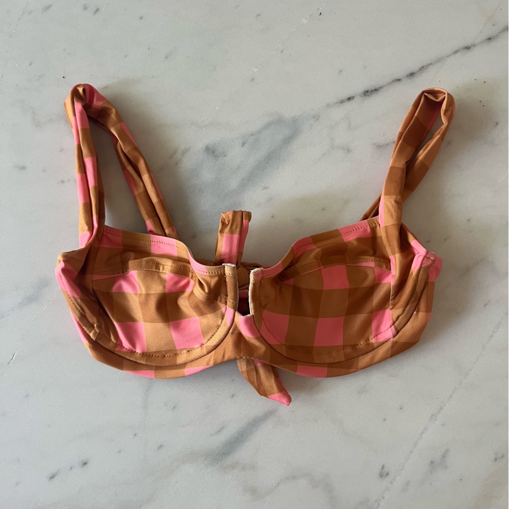 L*Space Gingham Camellia Bikini Top Seaesta Surf Underwire Small Cup Tie Back - Picture 4 of 6